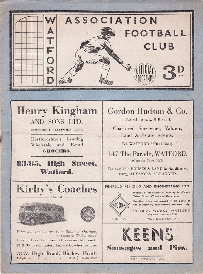 <b>Monday, March 29, 1948</b><br />vs. Watford (Away)